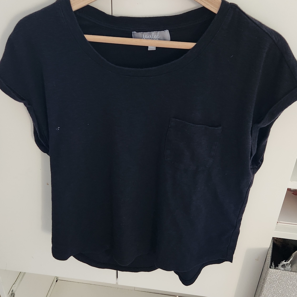 Black Marled Short Sleeve Pocket  Tee